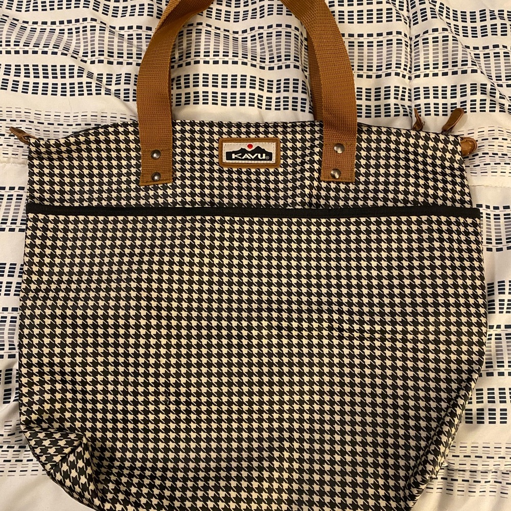 KAVU Houndstooth Tote Bag with Tan Handles 16x12
